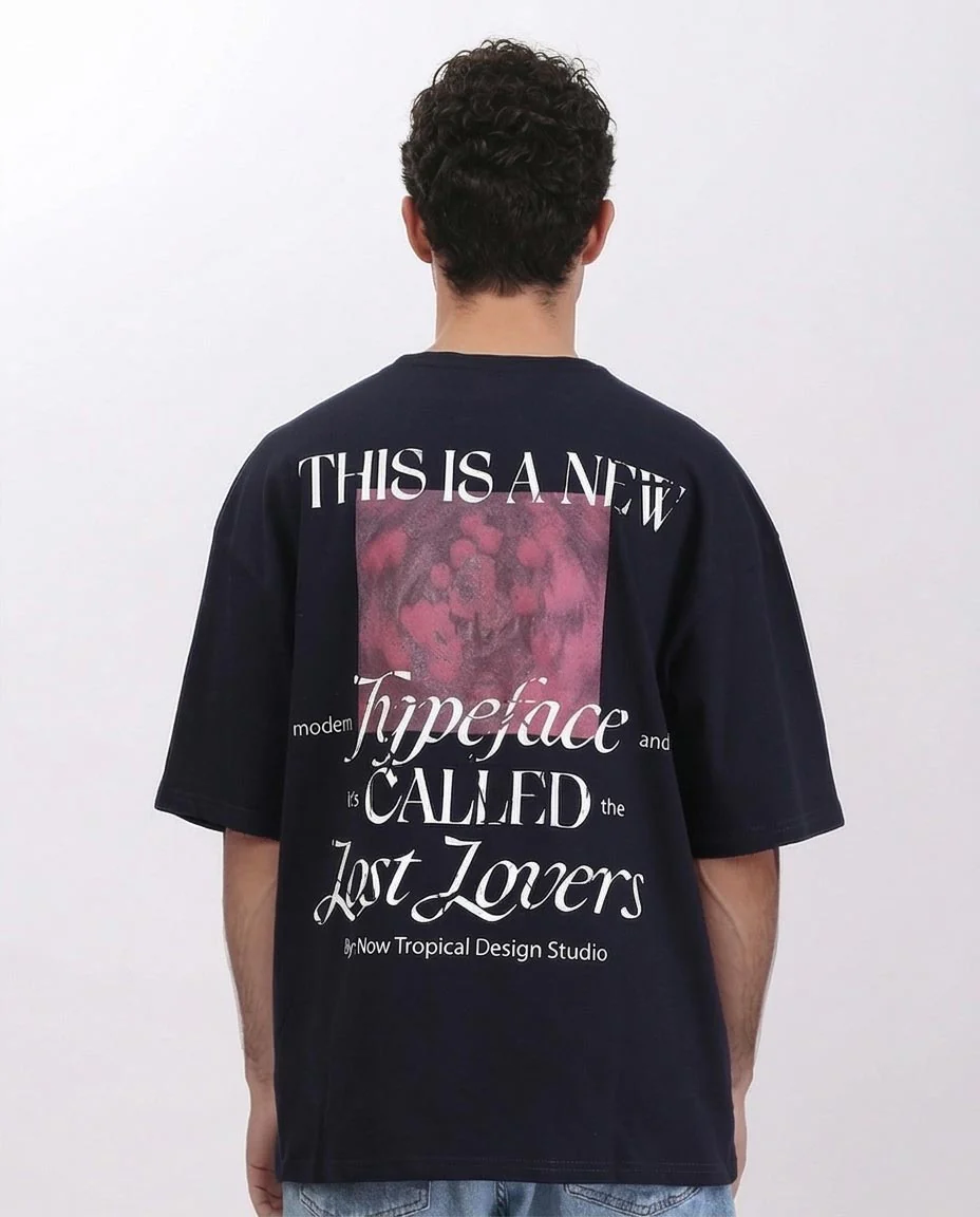 RAVIN Men’s Oversized "Lost Lovers" Graphic T-Shirt – Navy Blue - R209419 - Image 2