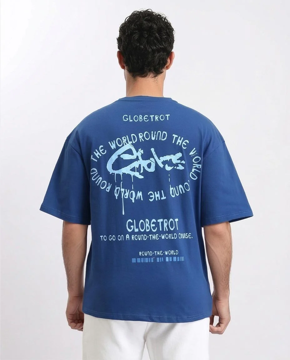 Ravin | Men's Globetrot Oversized Graffiti Graphic T-Shirt - Cobalt Blue - R209423 - Image 2