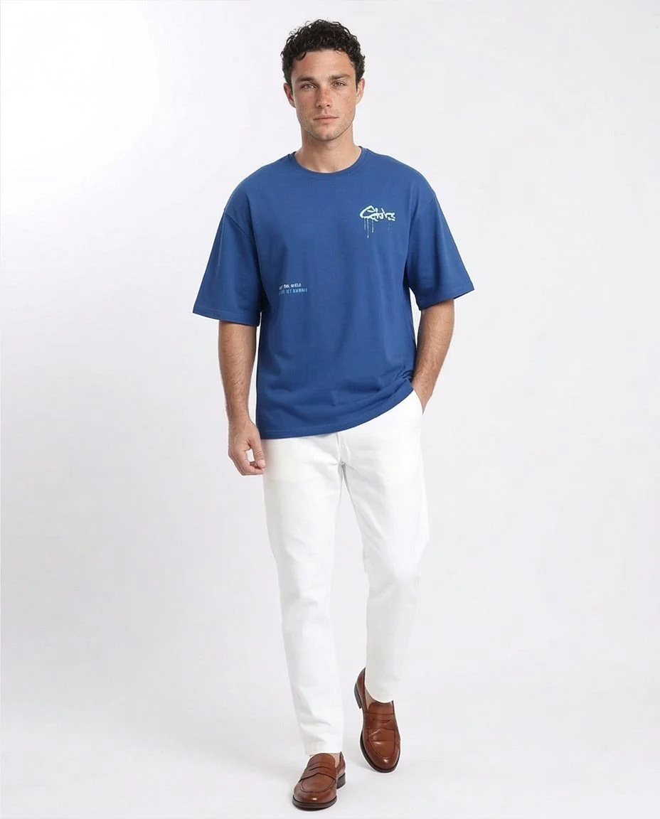 Ravin | Men's Globetrot Oversized Graffiti Graphic T-Shirt - Cobalt Blue - R209423 - Image 5