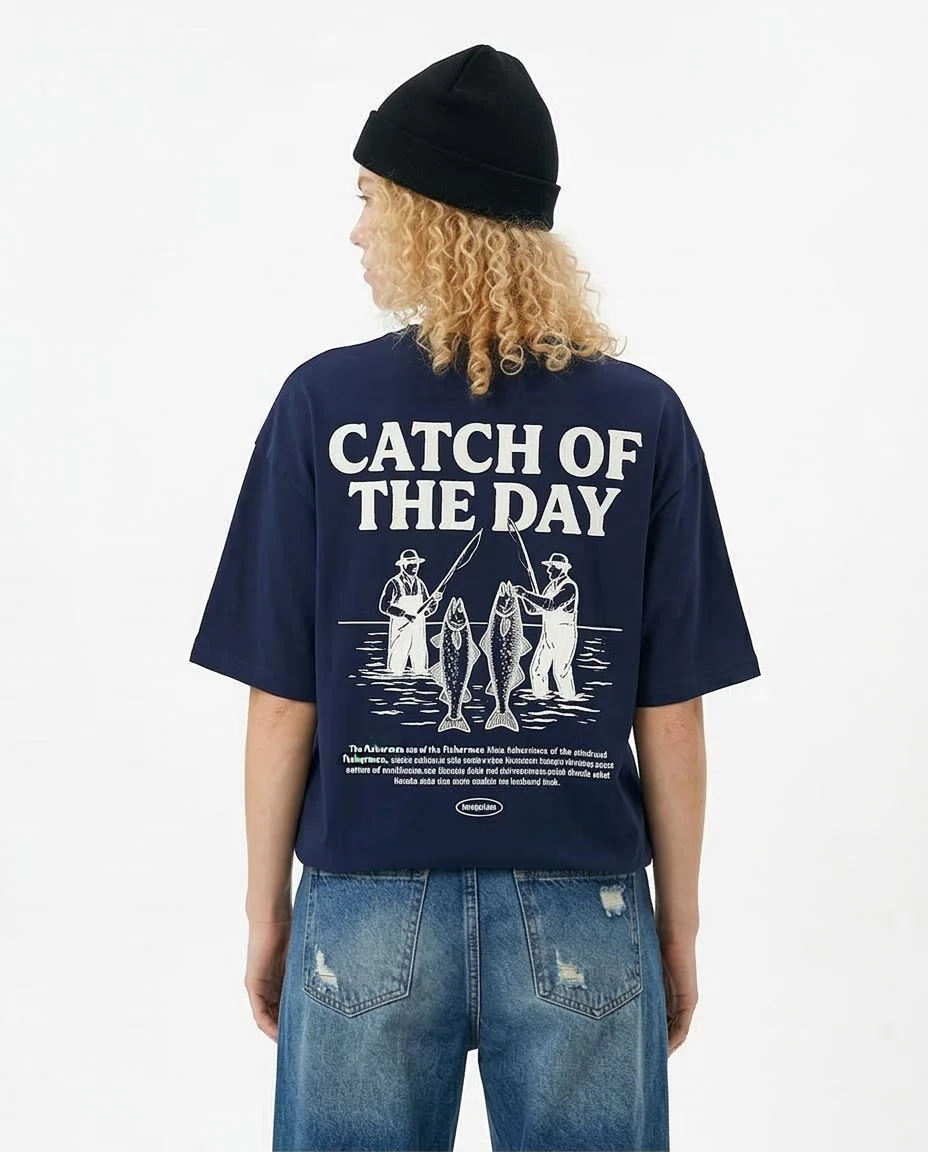 R209434 - "Always Fresh" Printed Slip On Tee - Navy Blue - Image 2