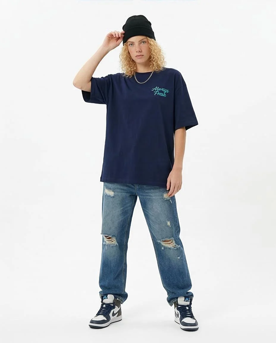 R209434 - "Always Fresh" Printed Slip On Tee - Navy Blue - Image 3