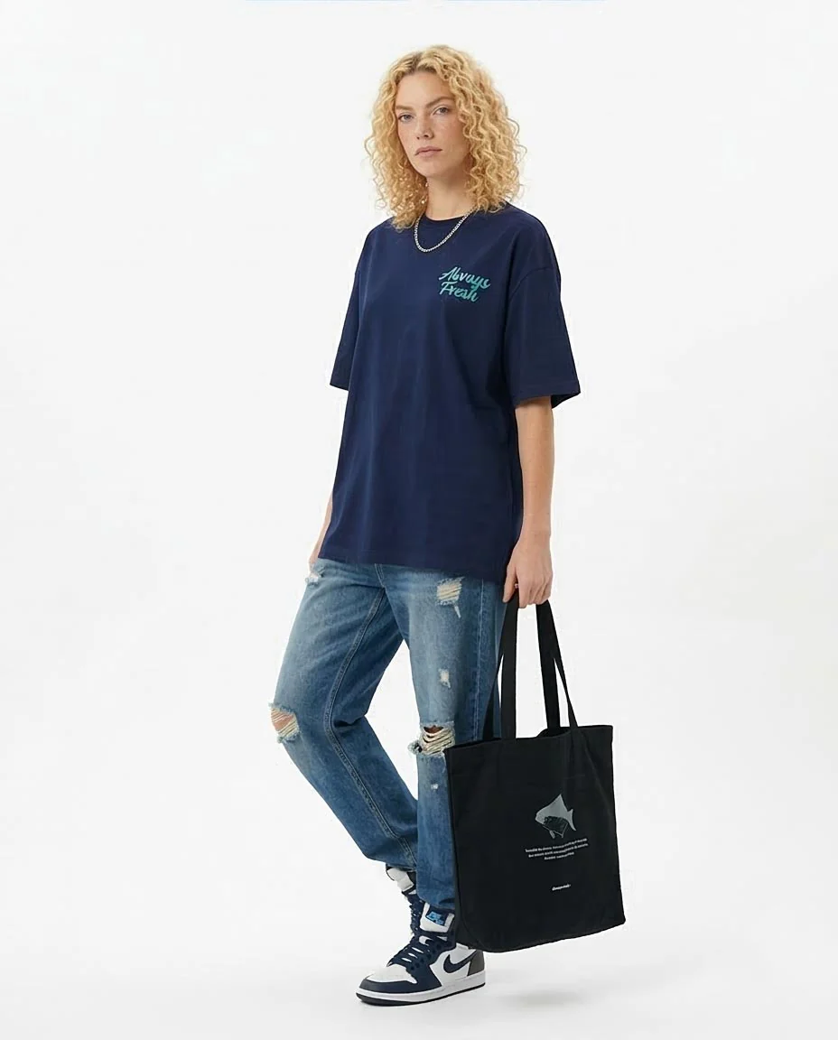 R209434 - "Always Fresh" Printed Slip On Tee - Navy Blue - Image 4
