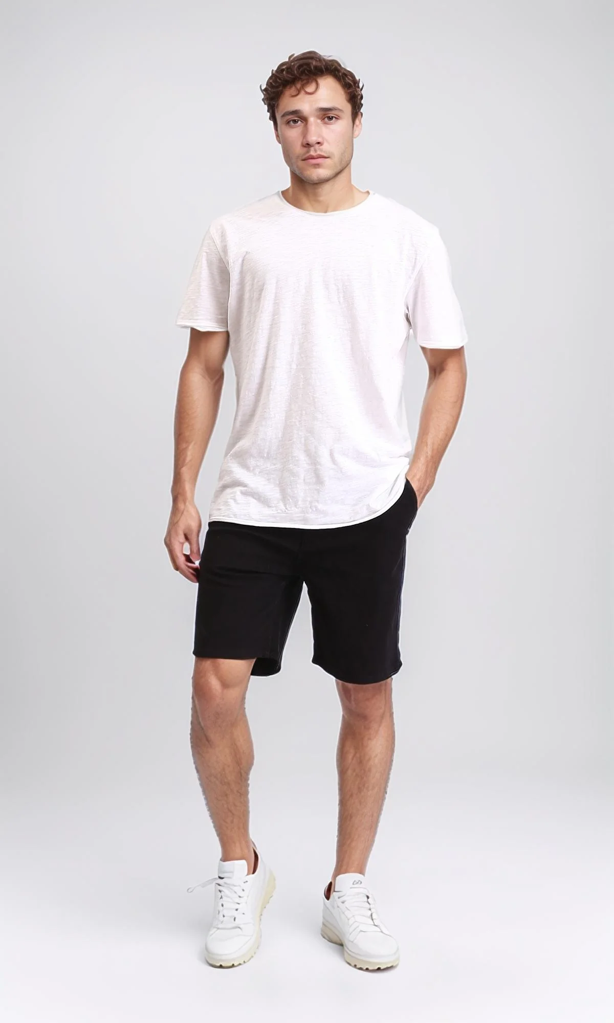R209459-Casual Solid Cotton Shorts - Black - Image 4