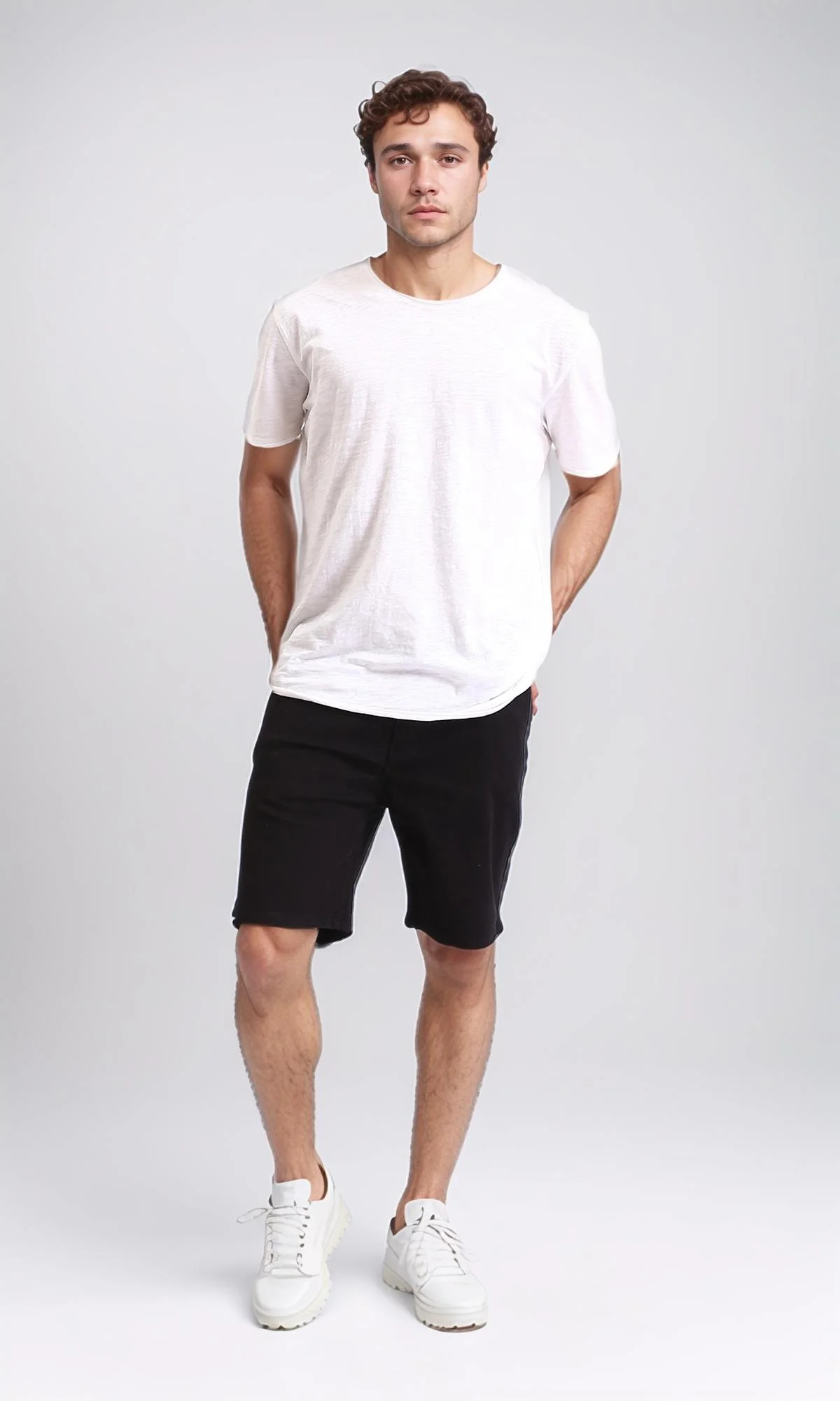 R209459-Casual Solid Cotton Shorts - Black - Image 5