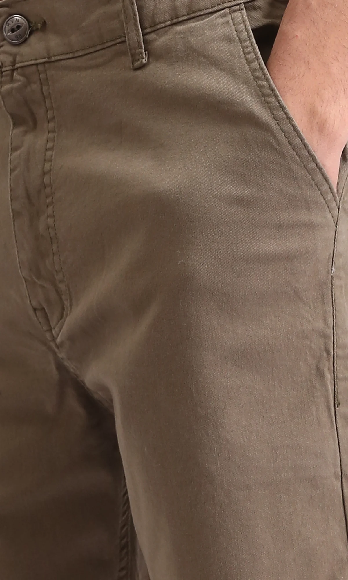 R209461 - Casual Solid Cotton Shorts - Dark khaki - Image 3