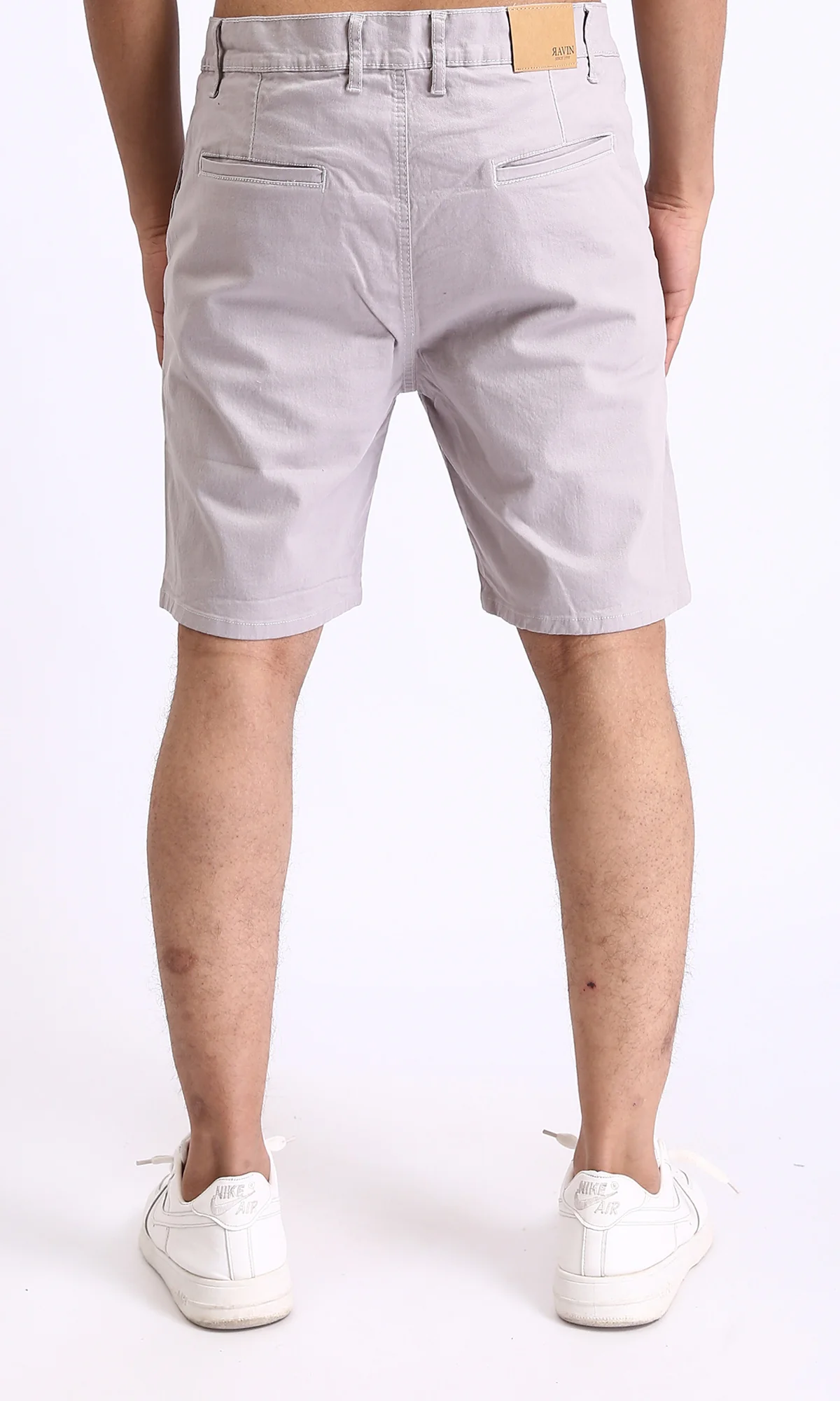 R209462 - Casual Solid Cotton Shorts - Light Grey - Image 2