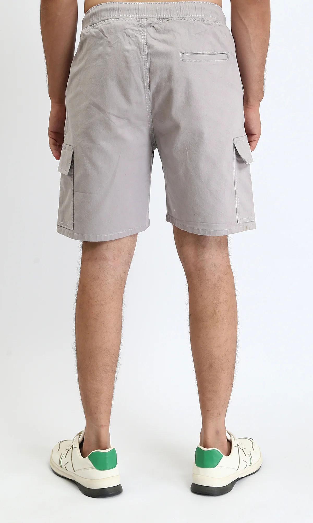R209463 - Solid Slip On Casual Shorts - Light Grey - Image 2