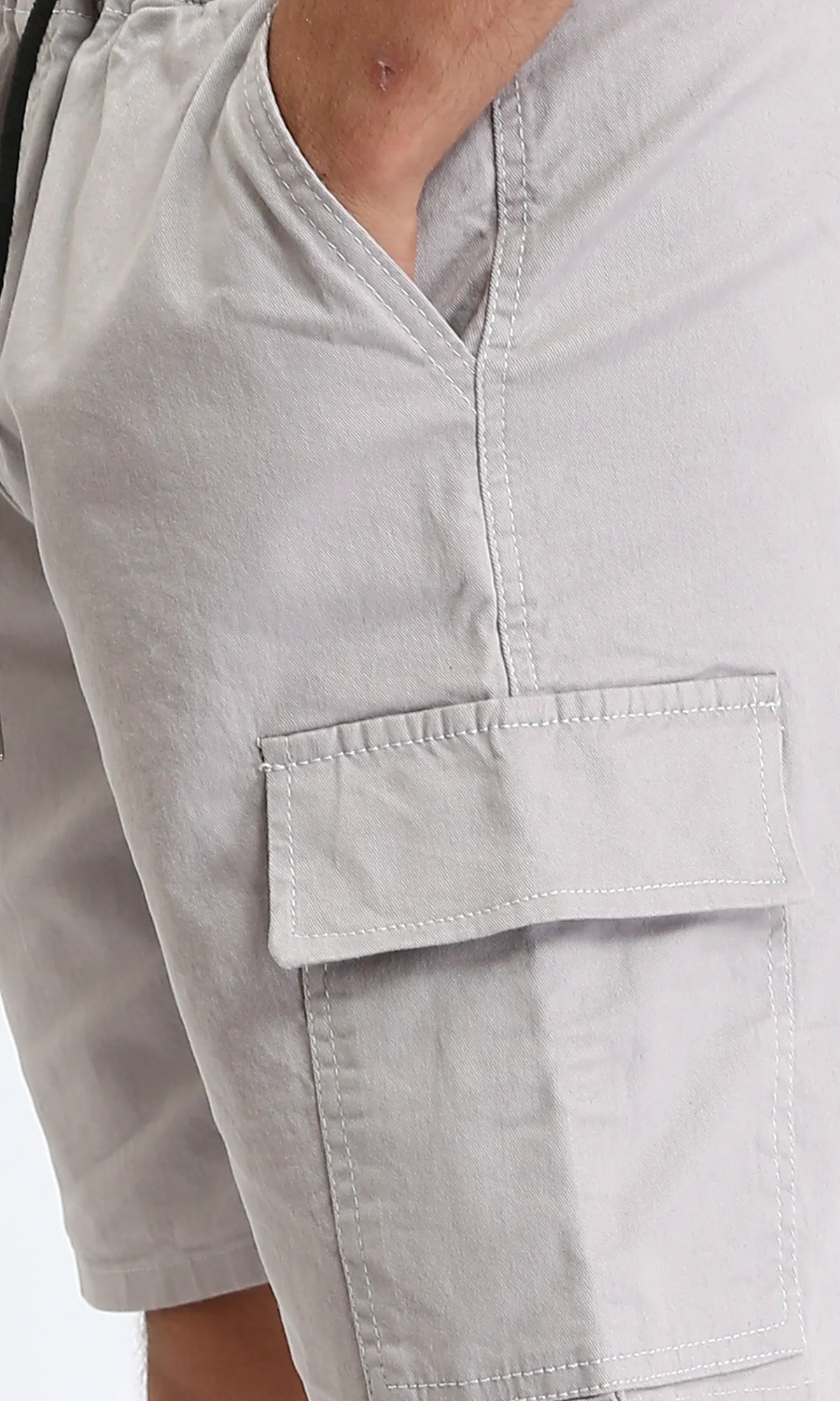 R209463 - Solid Slip On Casual Shorts - Light Grey - Image 3