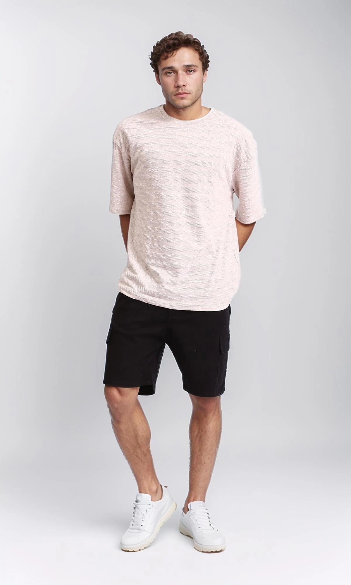 R209464 - Elastic Waist with Drawstring Cotton Shorts - Black - Image 5