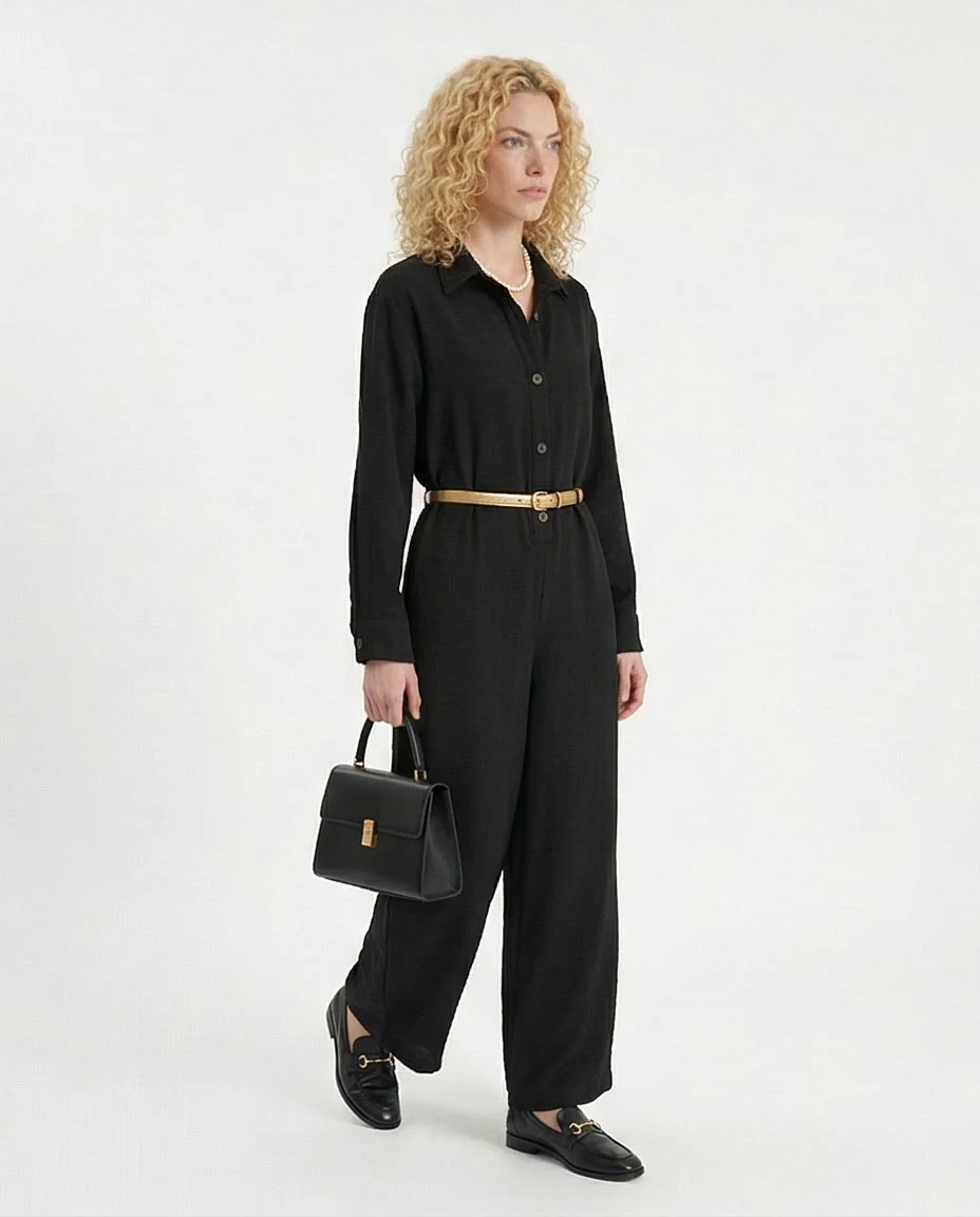 RAVIN Crinkled Wide-Leg Button-Front Jumpsuit- R209474 - Image 4