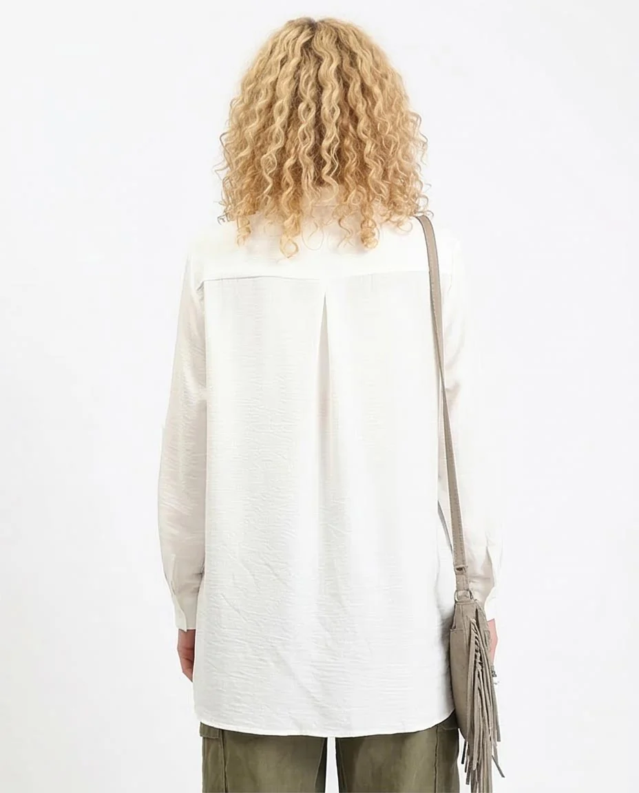 Ravin Women’s Relaxed Crinkle-Texture Button-Down Shirt – Oversized Long Sleeve with Roll-Tabs - Off-White - R209485 - Image 2