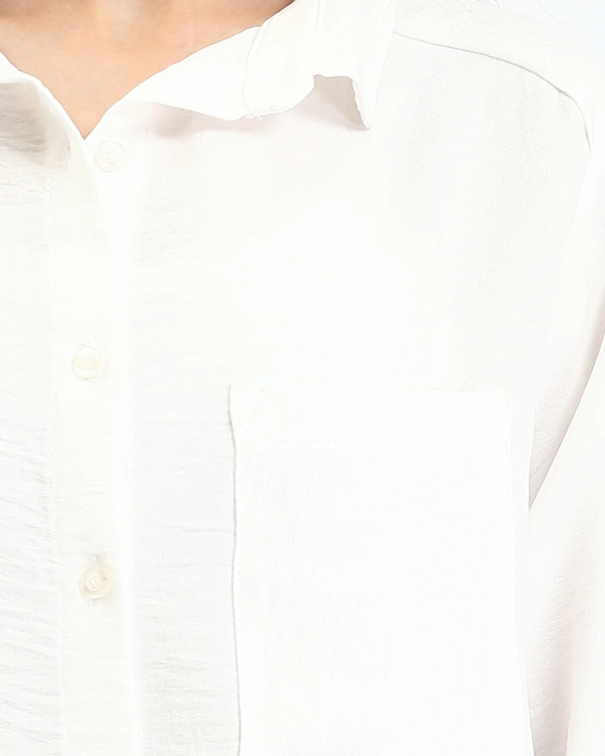Ravin Women’s Relaxed Crinkle-Texture Button-Down Shirt – Oversized Long Sleeve with Roll-Tabs - Off-White - R209485 - Image 4