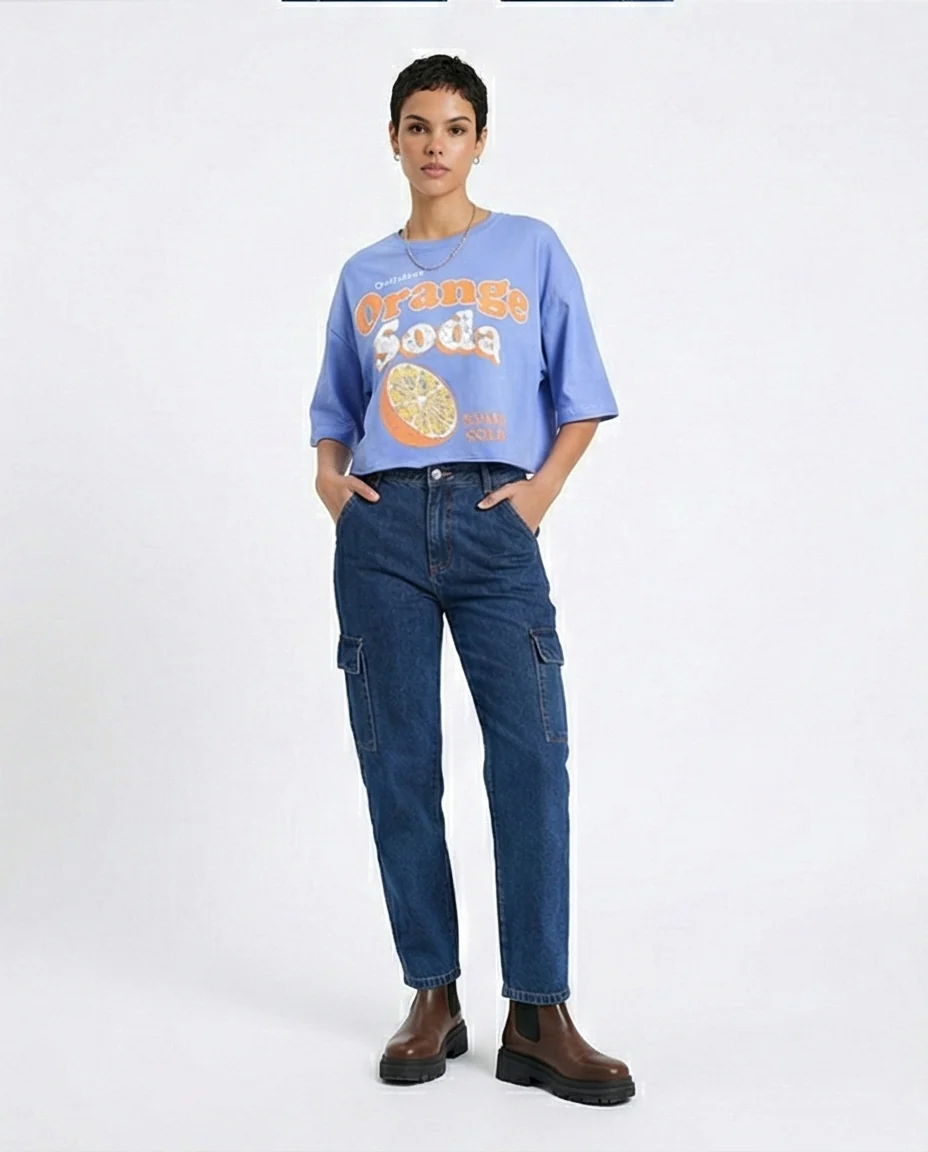 R209489 - "Orange Soda" Printed Cotton Tee - Lavender Blue - Image 4