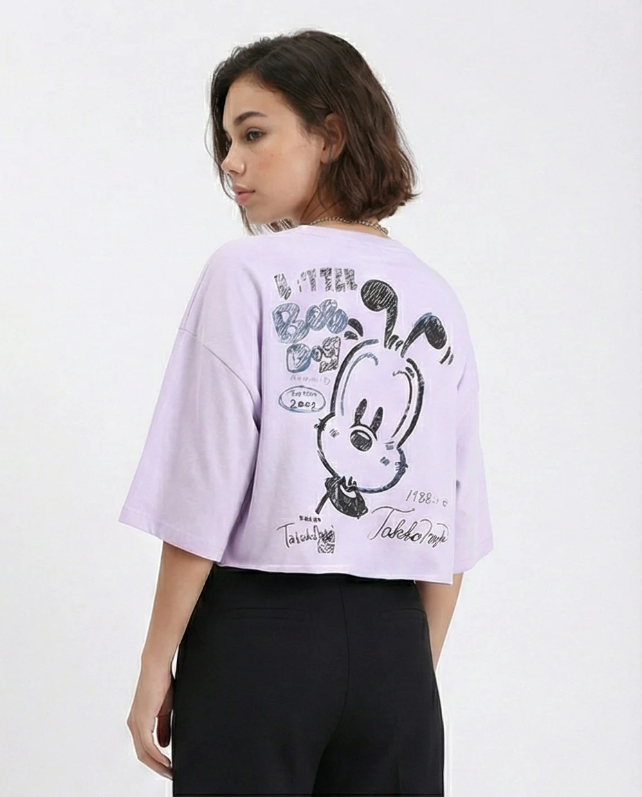 R209490 - Casual Printed Slip On Tee - Light Purple - Image 2