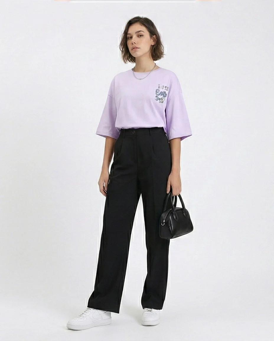 R209490 - Casual Printed Slip On Tee - Light Purple - Image 4