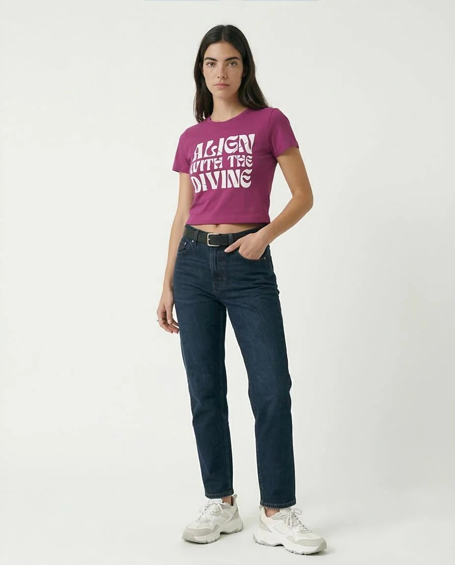 Ravin Women’s "Align With The Divine" Cropped Graphic T-Shirt – Berry - R209491 - Image 5