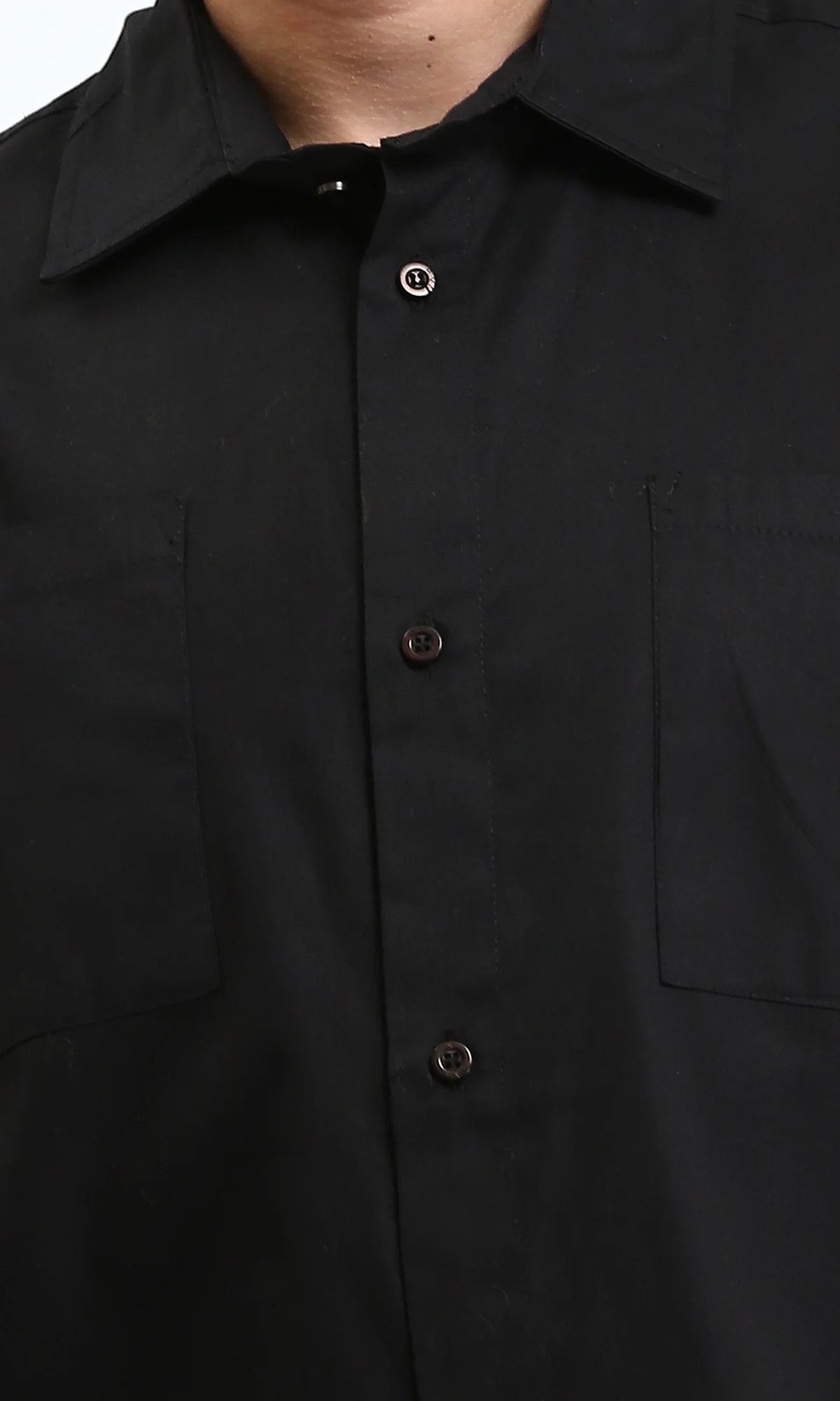 R209809 - Solid Elbow Sleeves Shirt with Pocket - Black - Image 3