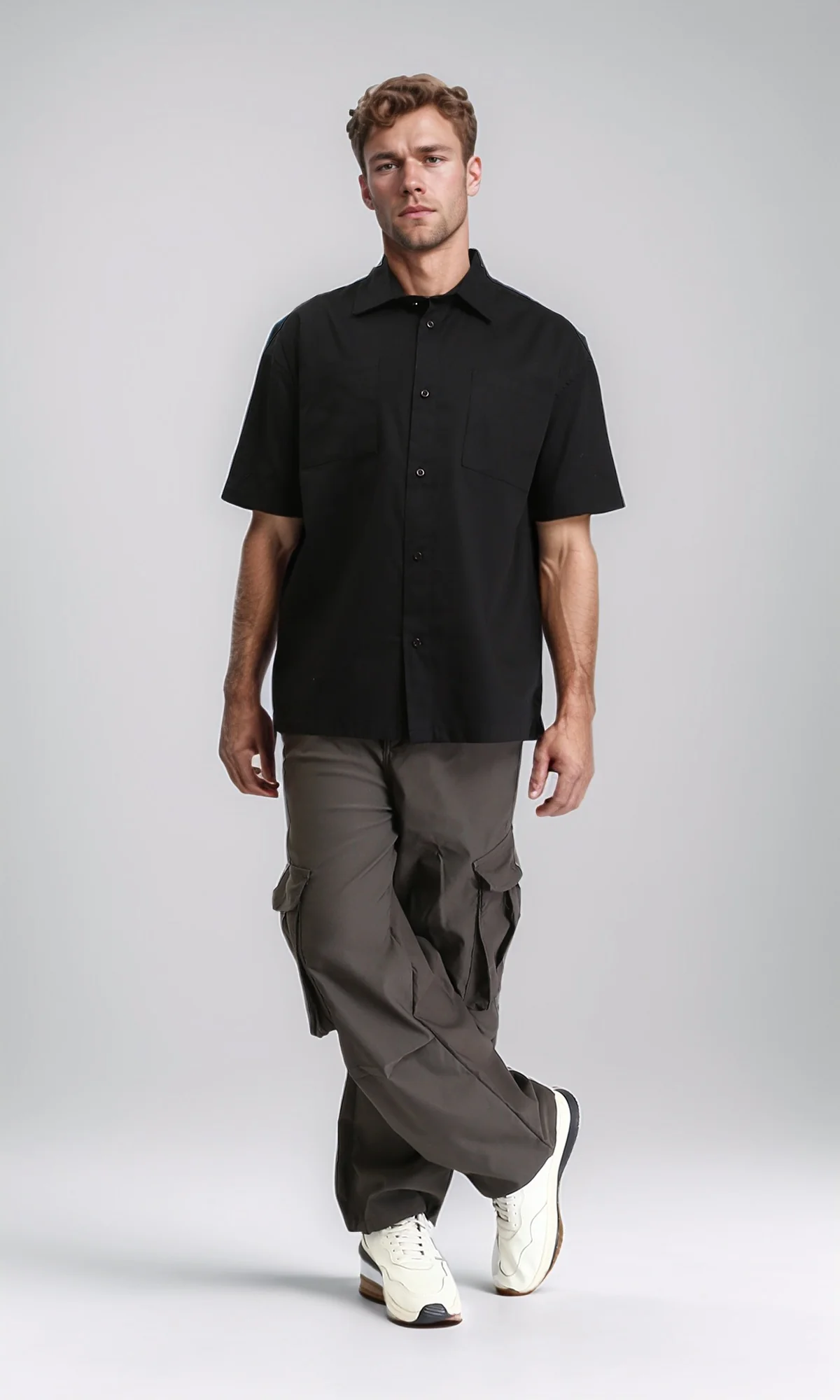 R209809 - Solid Elbow Sleeves Shirt with Pocket - Black - Image 5