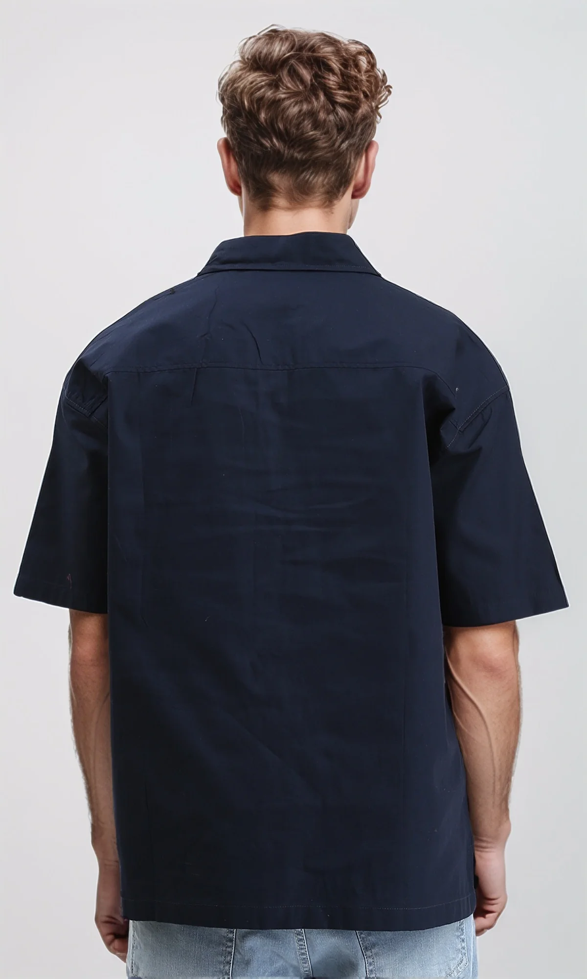 R209810 - Solid Shirt with Front Patched Pockets - Navy Blue - Image 2