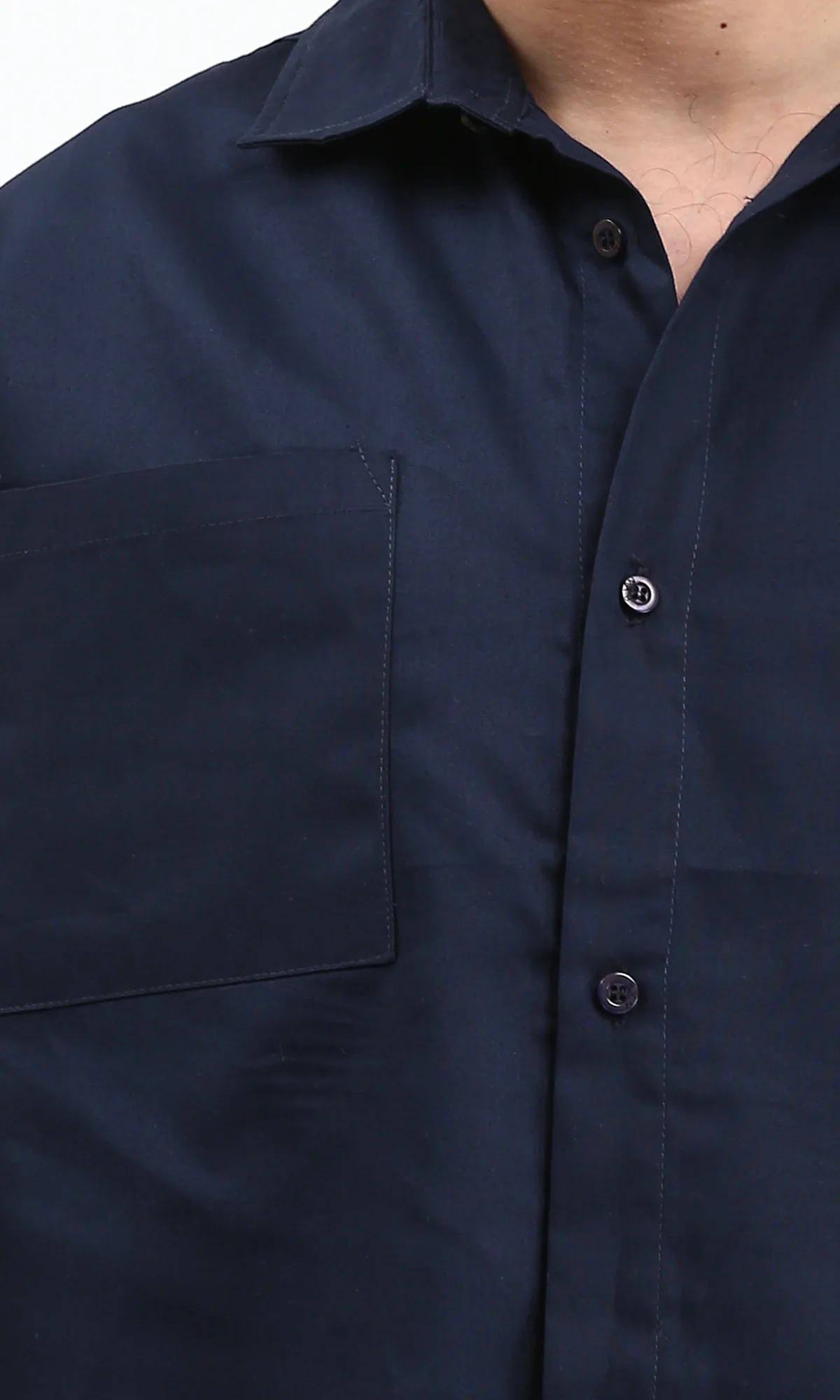 R209810 - Solid Shirt with Front Patched Pockets - Navy Blue - Image 3