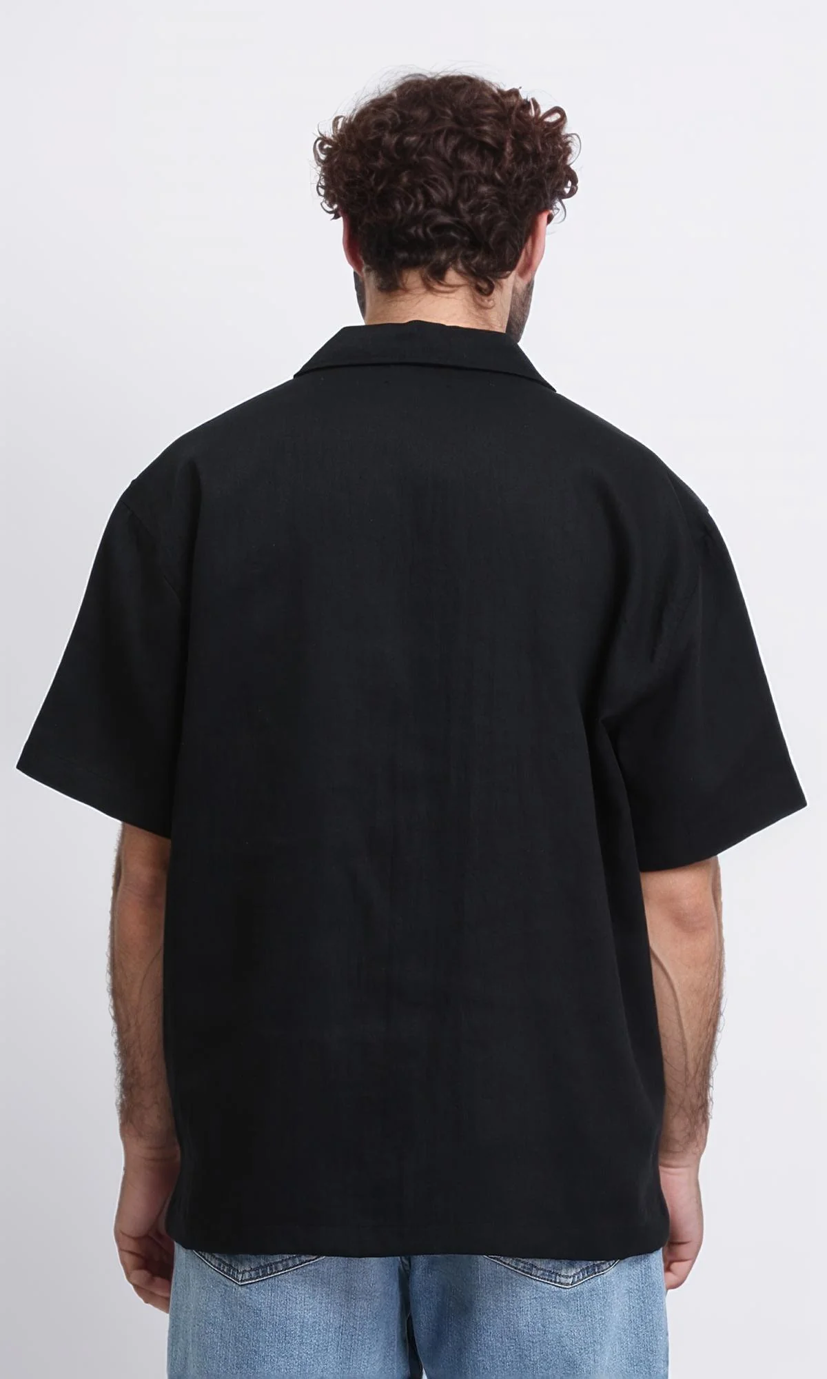 R209812 - Turn Down Collar Short Sleeves Shirt - Black - Image 2