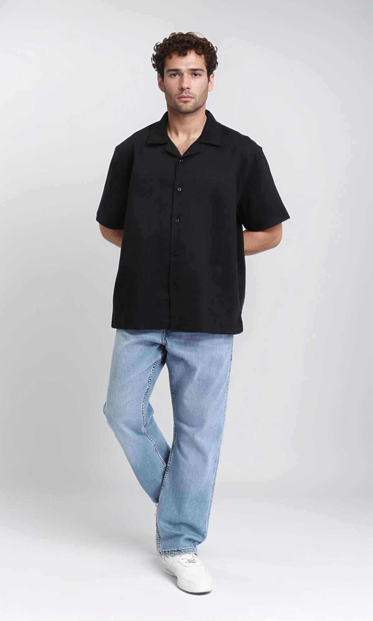 R209812 - Turn Down Collar Short Sleeves Shirt - Black - Image 4