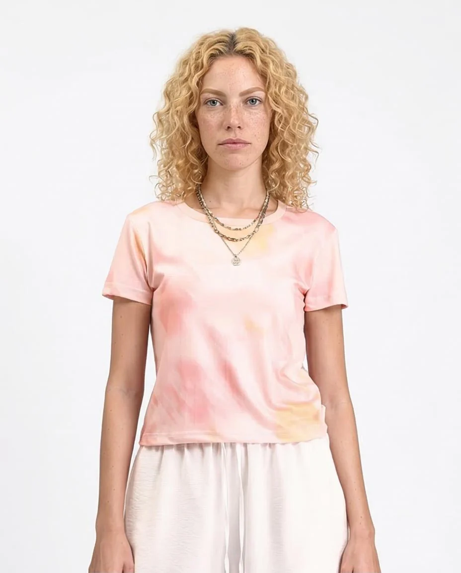 Ravin Women’s Watercolor Dream Crewneck Tee – Peach & Blush - R209827