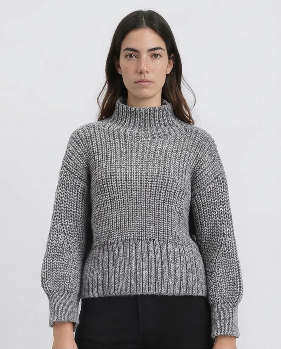 Product Title: Ravin Women's Marled Grey Chunky Knit Mock-Neck Sweater- Dark Grey - R209881