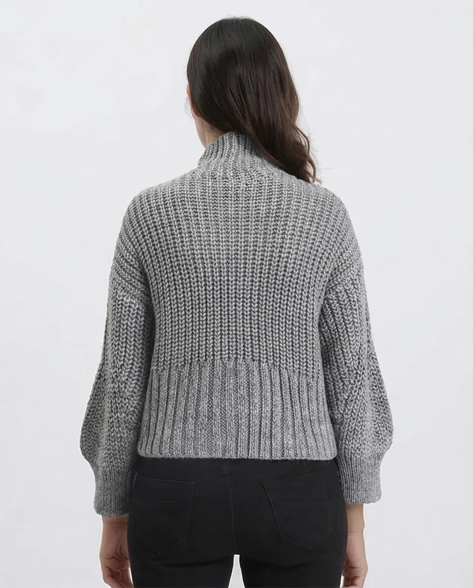 Product Title: Ravin Women's Marled Grey Chunky Knit Mock-Neck Sweater- Dark Grey - R209881 - Image 2