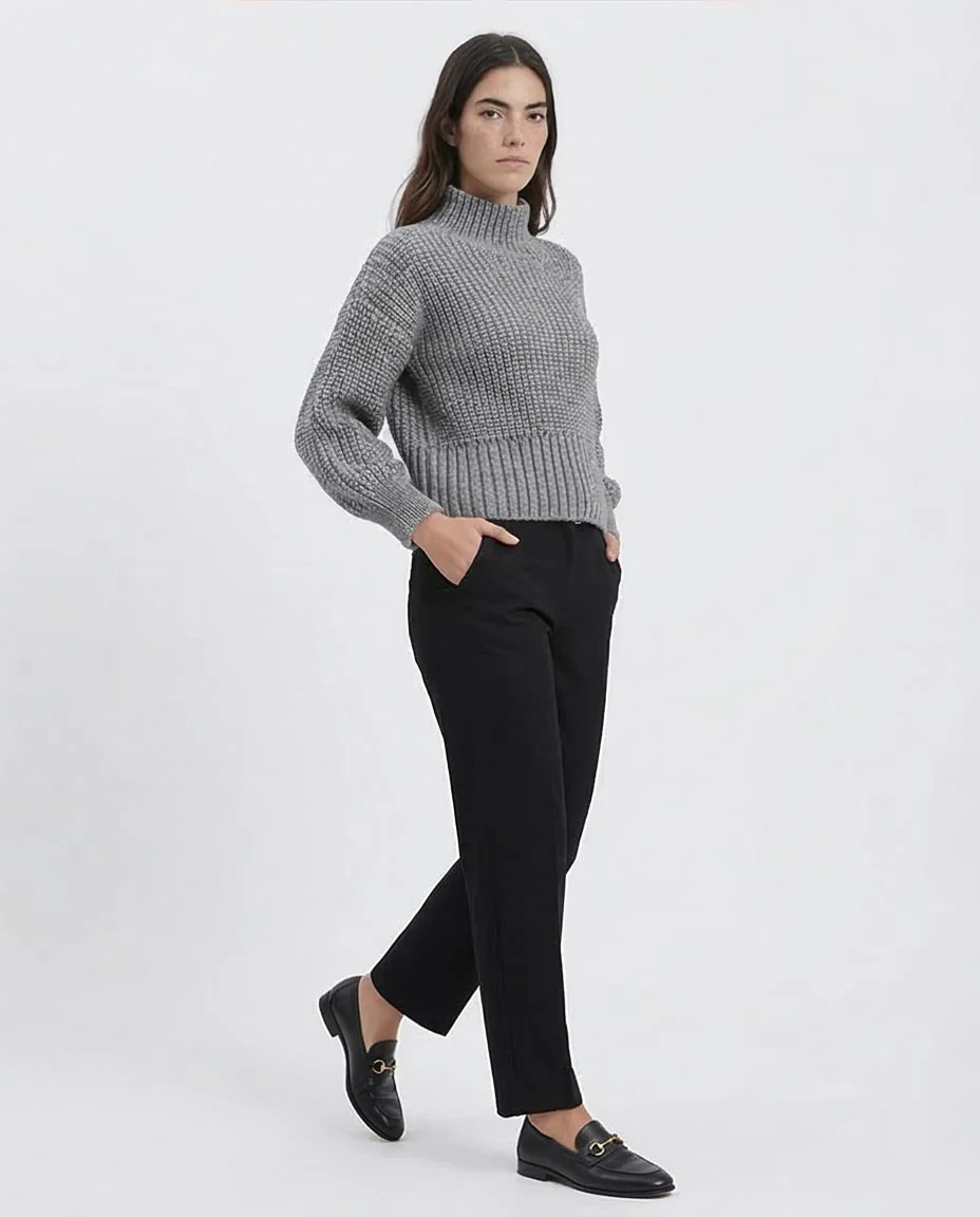 Product Title: Ravin Women's Marled Grey Chunky Knit Mock-Neck Sweater- Dark Grey - R209881 - Image 5