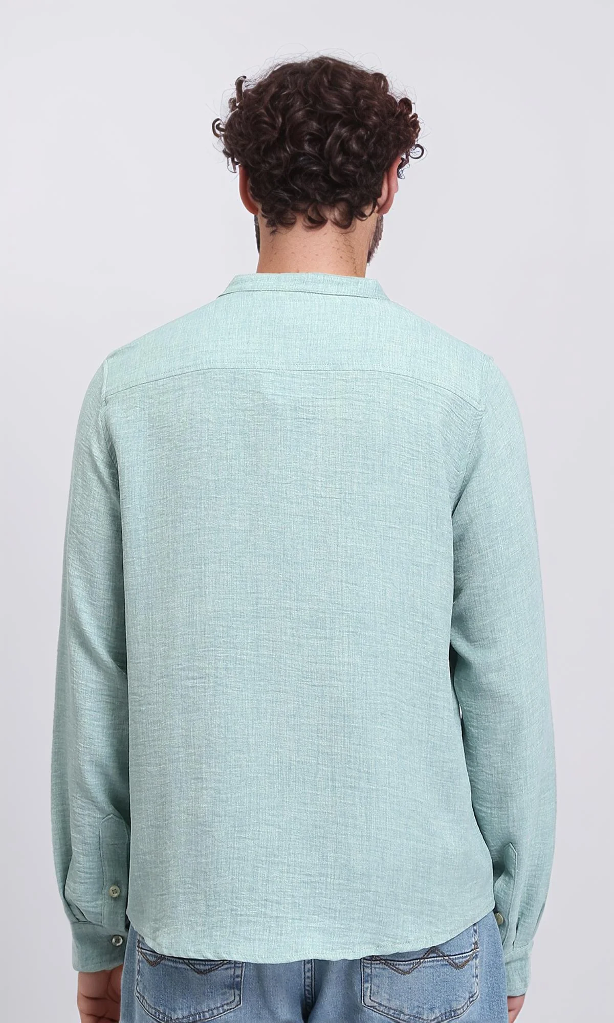 R209919 - Band Collar Textured Shirt - Mint Green - Image 2