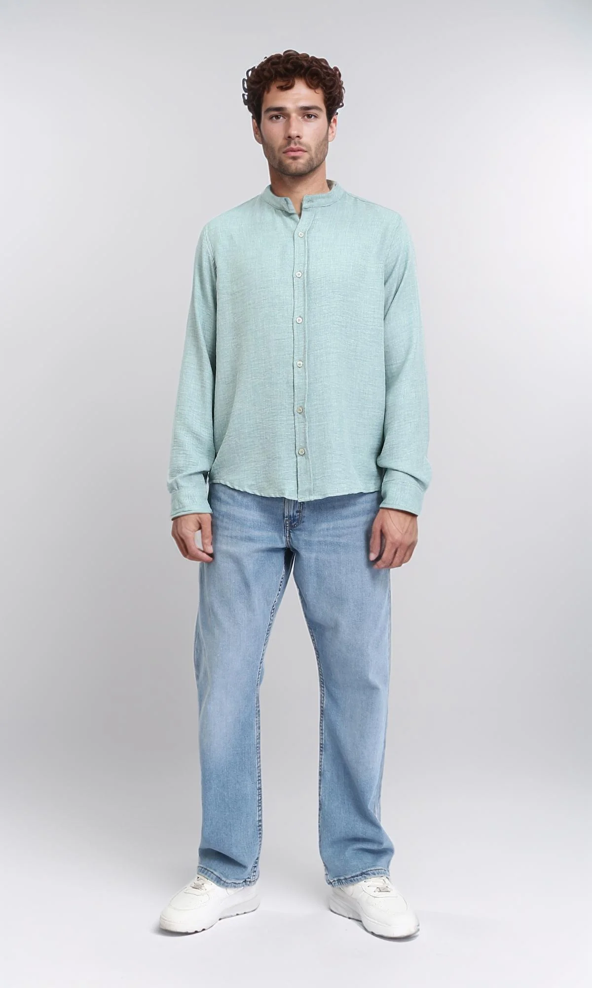 R209919 - Band Collar Textured Shirt - Mint Green - Image 4