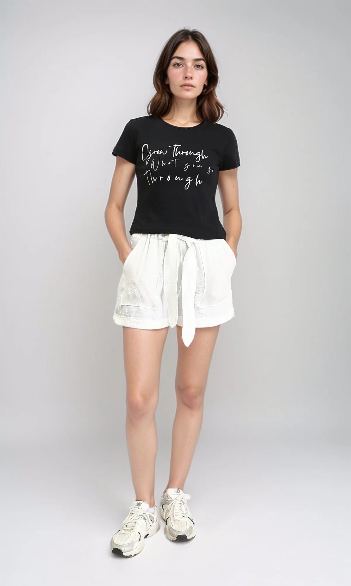 R209921 - Slip On Summer Shorts with Lace up - White - Image 4