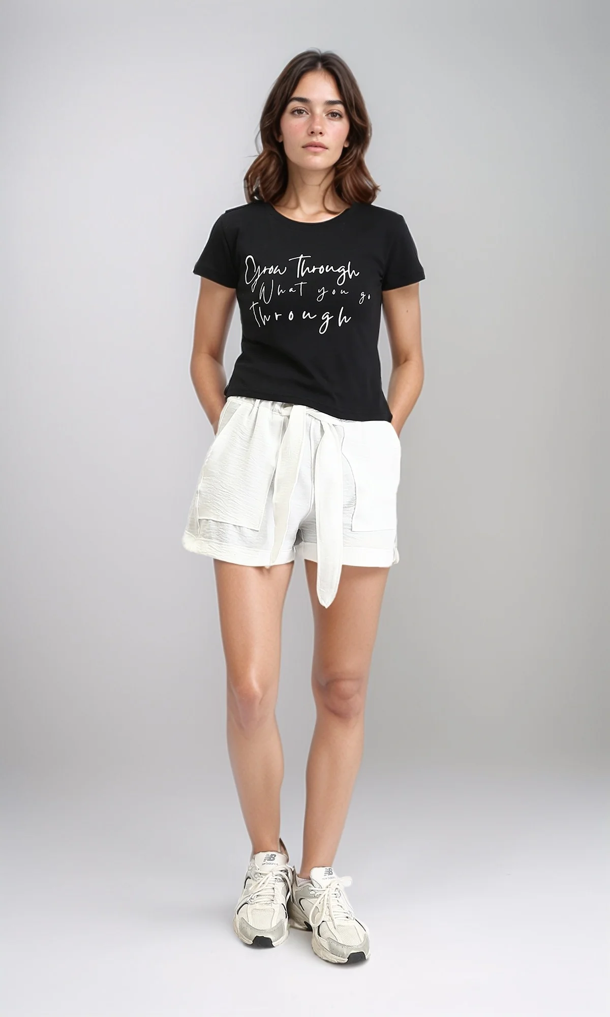 R209921 - Slip On Summer Shorts with Lace up - White - Image 5