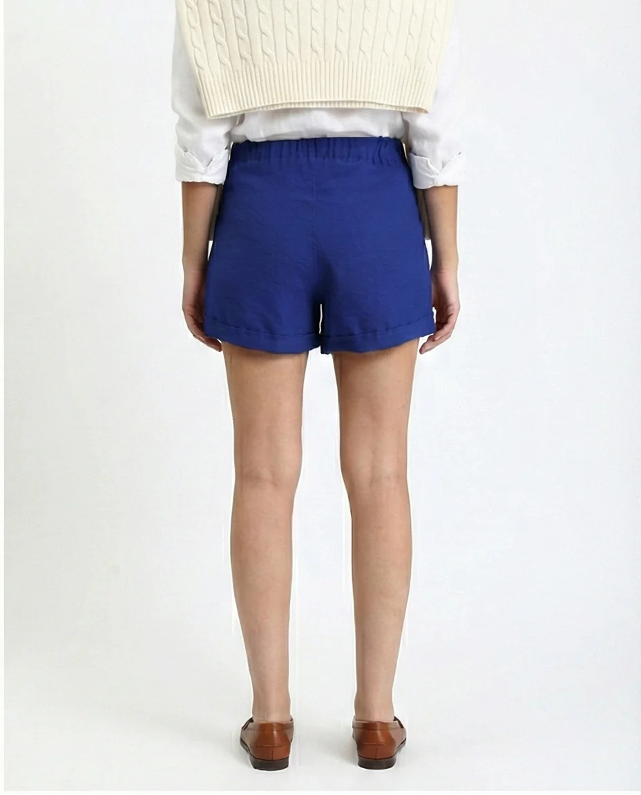 R209922 - Slip On Summer Shorts with Lace up - Royal Blue - Image 2