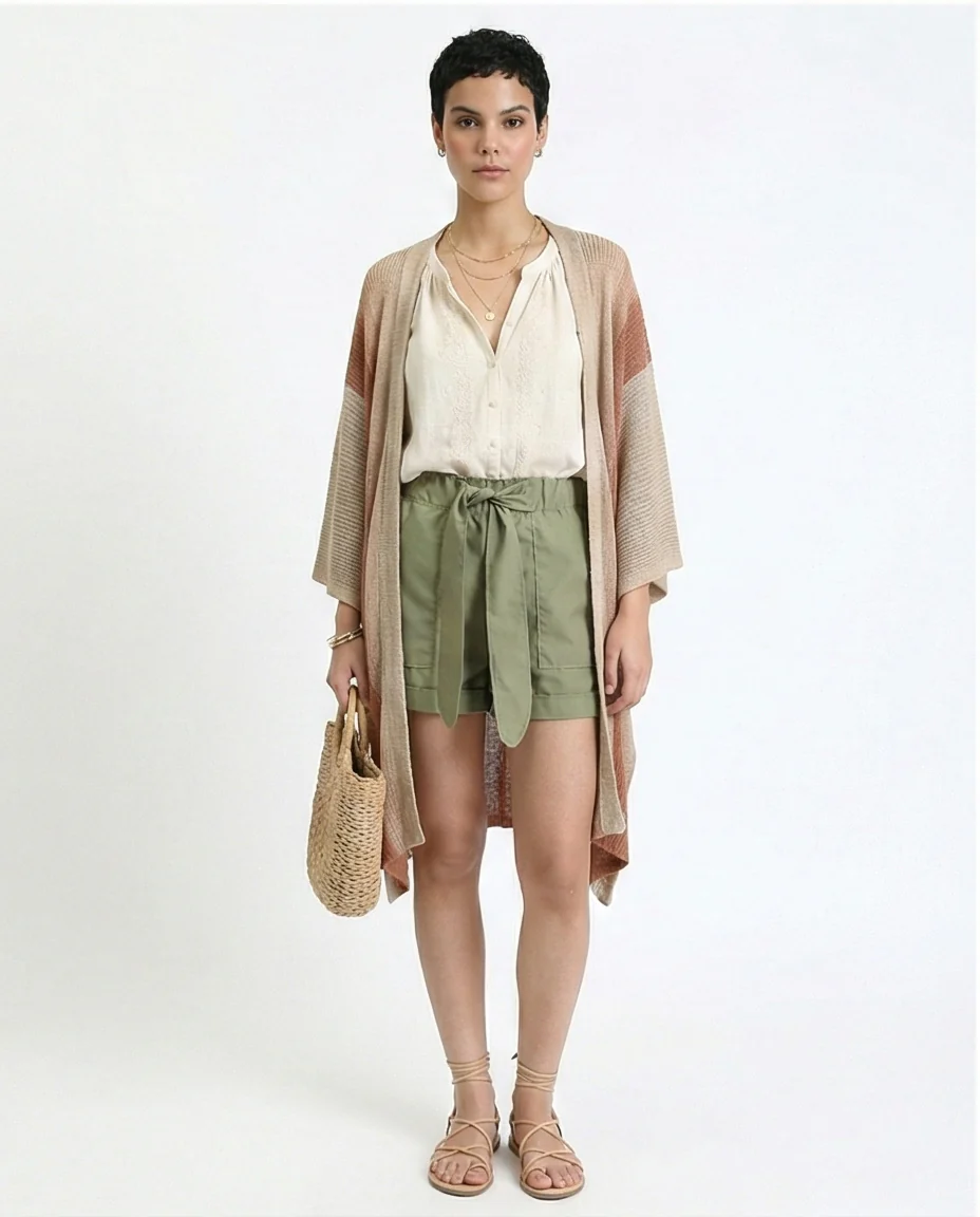 R209923 - Fashionable Shorts with Decorative Belt - Olive - Image 3