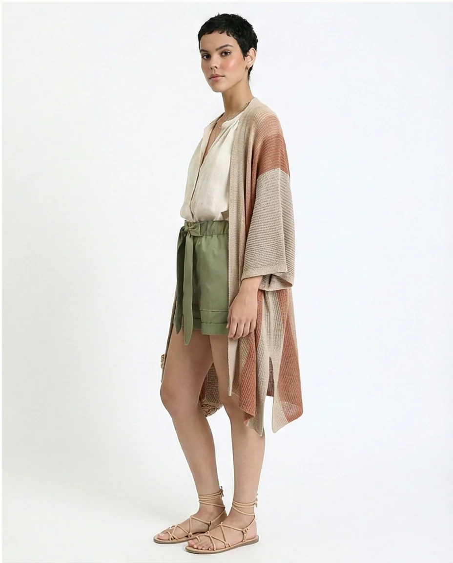 R209923 - Fashionable Shorts with Decorative Belt - Olive - Image 4