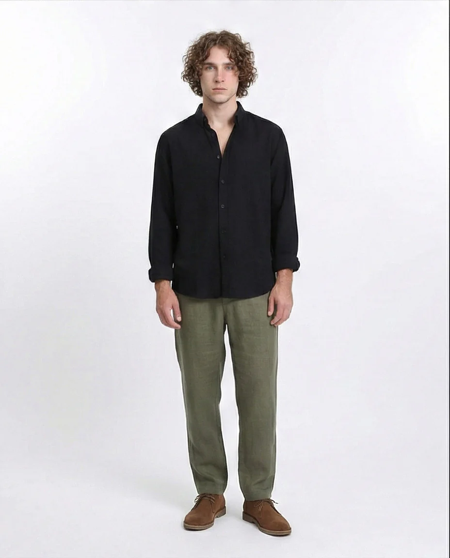 R209964 - Long Sleeves Solid Classic Shirt - Black - Image 3