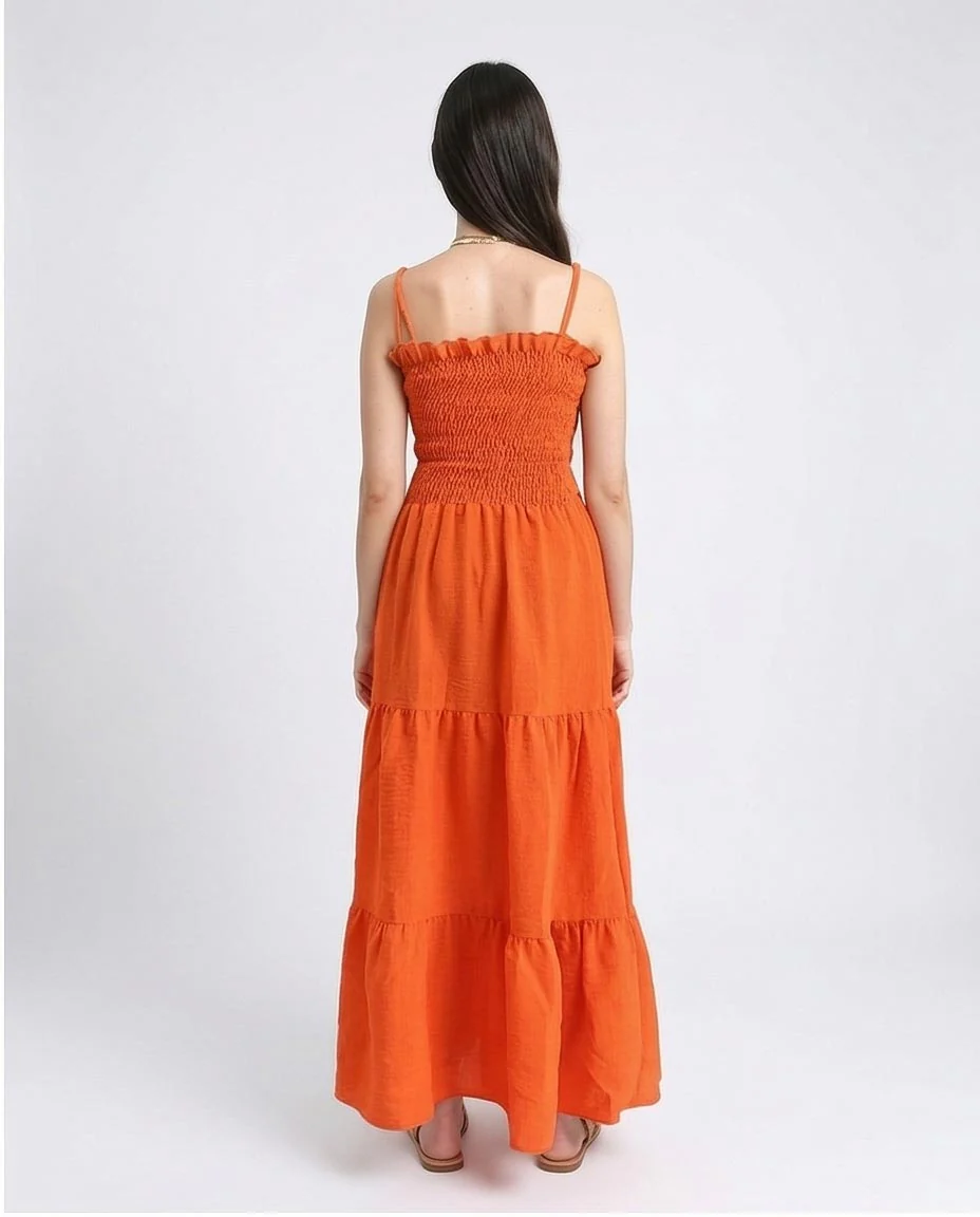 Ravin Smocked Bodice Tiered Maxi Dress - Bright Orange - R209966 - Image 2