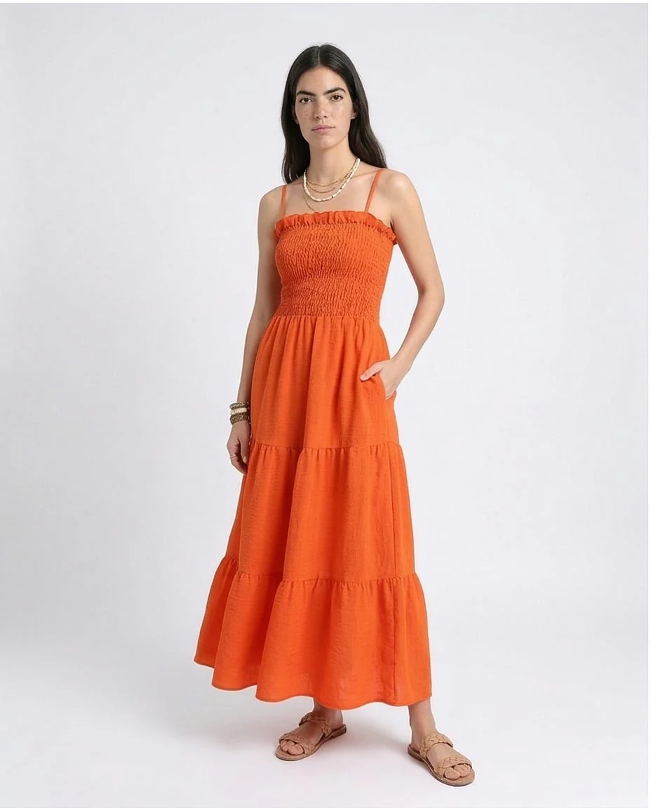 Ravin Smocked Bodice Tiered Maxi Dress - Bright Orange - R209966 - Image 4