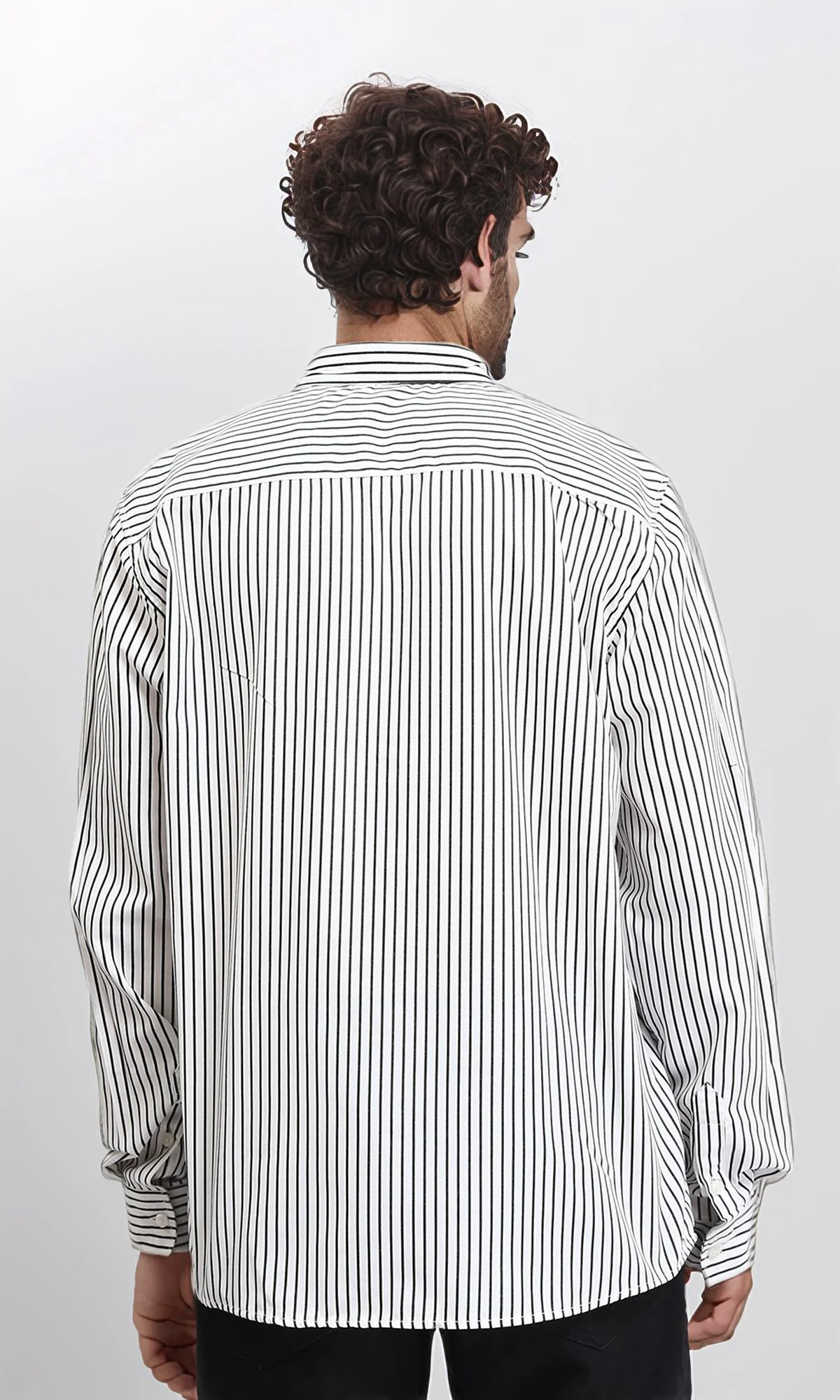 R209971 - Regular Striped Long Sleeves Shirt - Black & White - Image 2