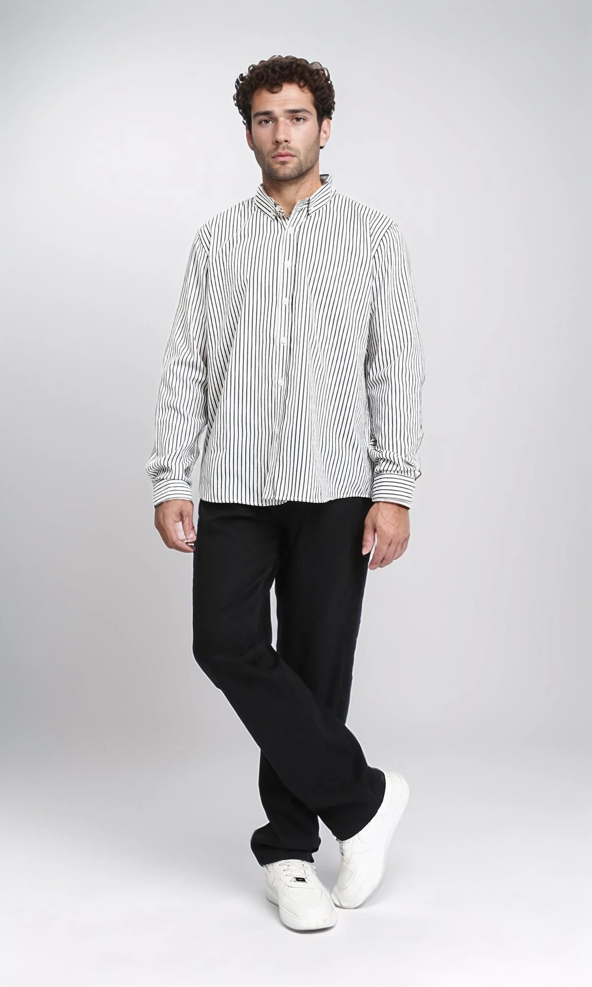 R209971 - Regular Striped Long Sleeves Shirt - Black & White - Image 4