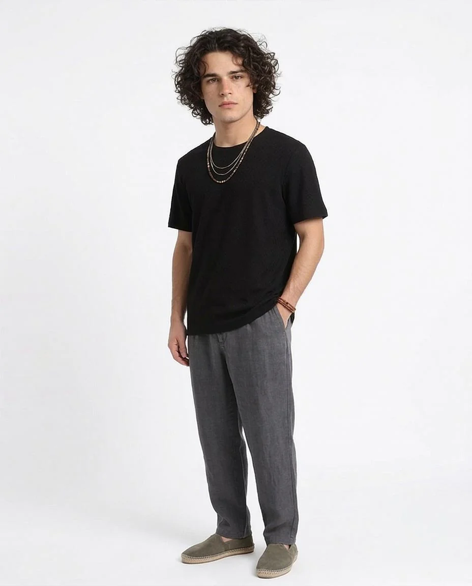 Ravin Men’s Diamond-Grid Textured Crew Neck T-Shirt - Black - R210011 - Image 5