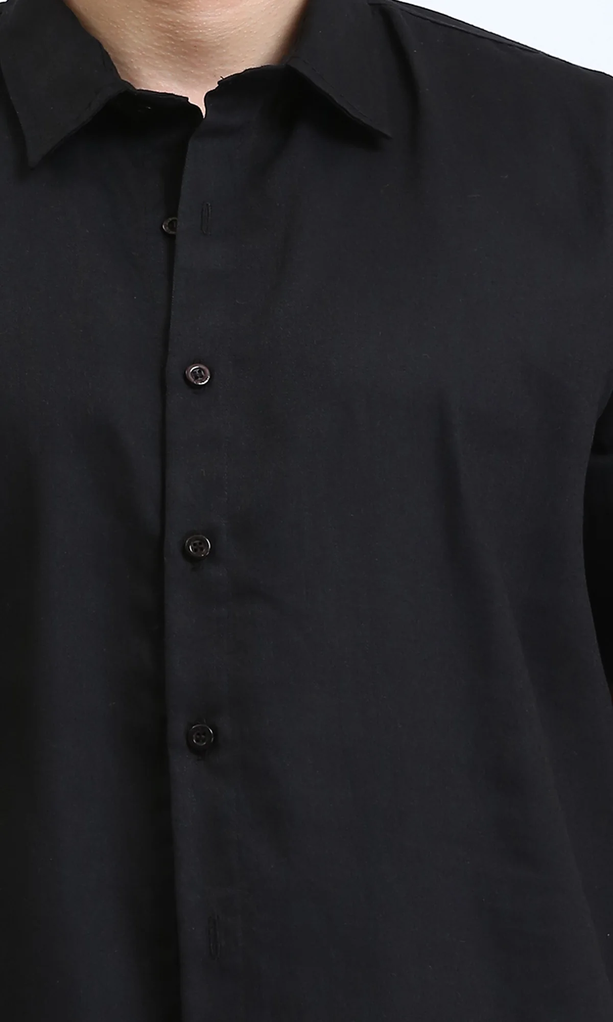 R210042 - Solid Short Sleeves Buttoned Shirt - Black - Image 3