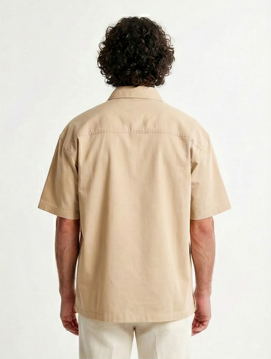 R210044 - Solid Short Sleeves Classic Shirt - Dark Beige - Image 2