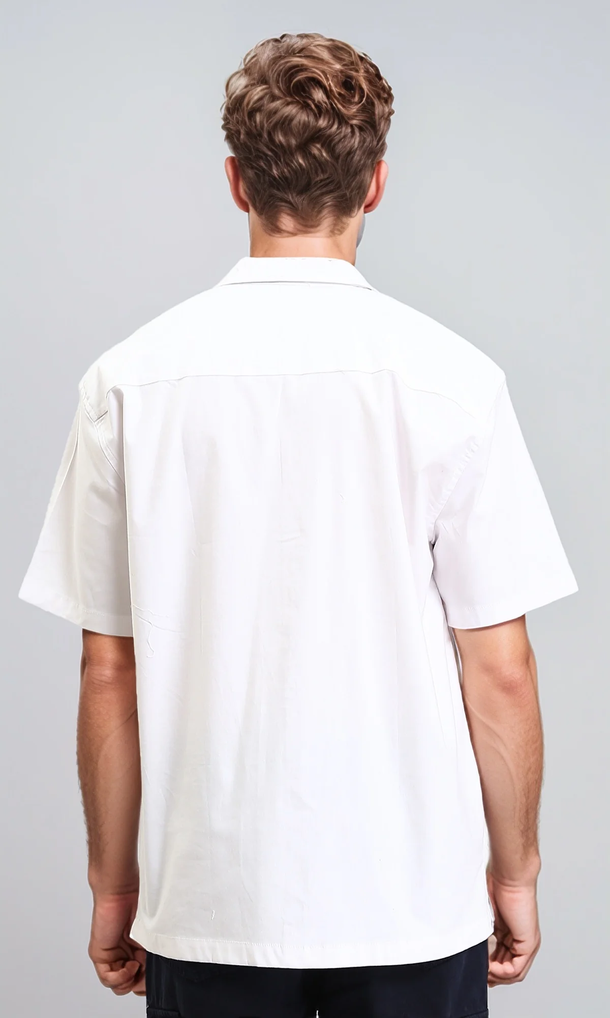 R210046 - Solid Short Sleeves Shirt with Classic Collar - White - Image 2