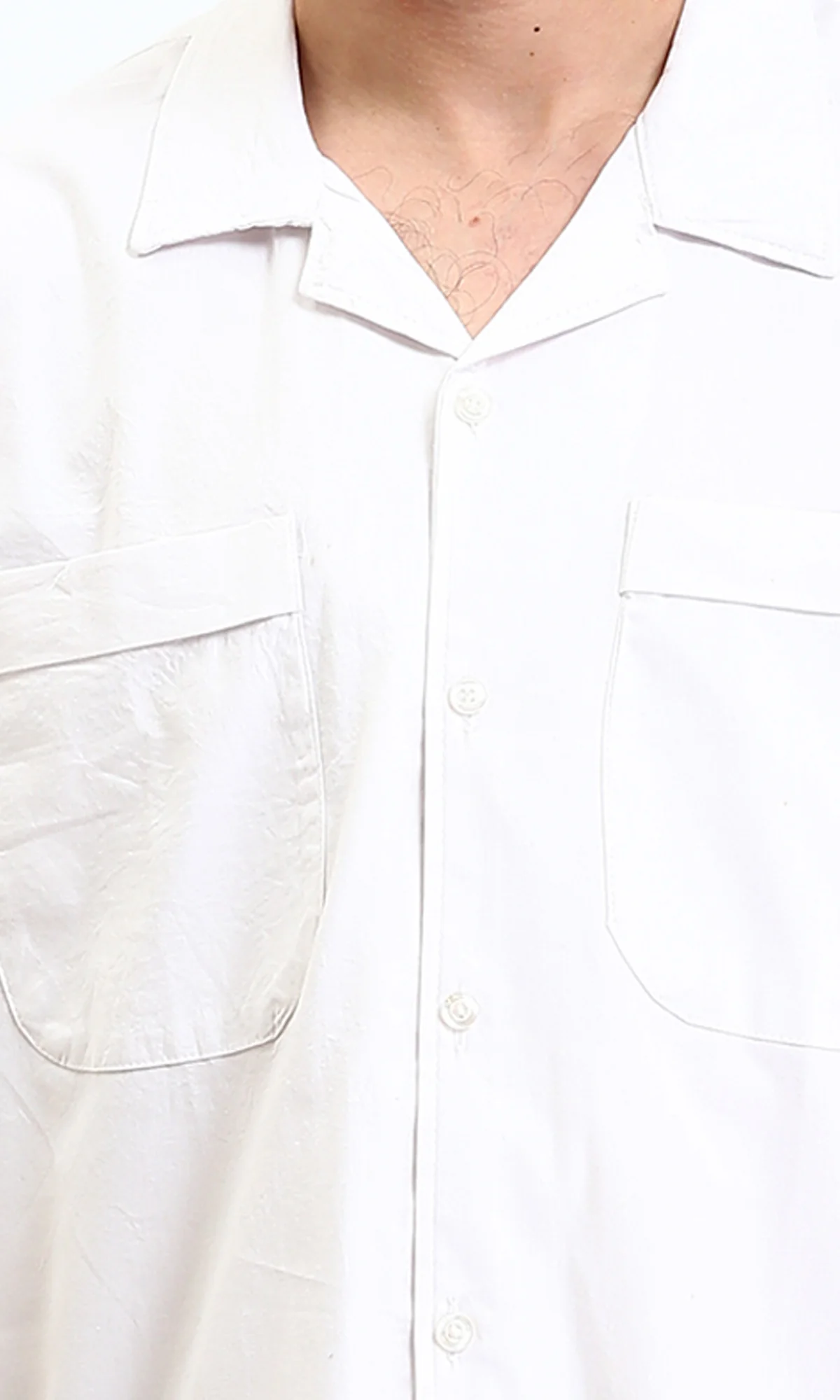 R210046 - Solid Short Sleeves Shirt with Classic Collar - White - Image 3