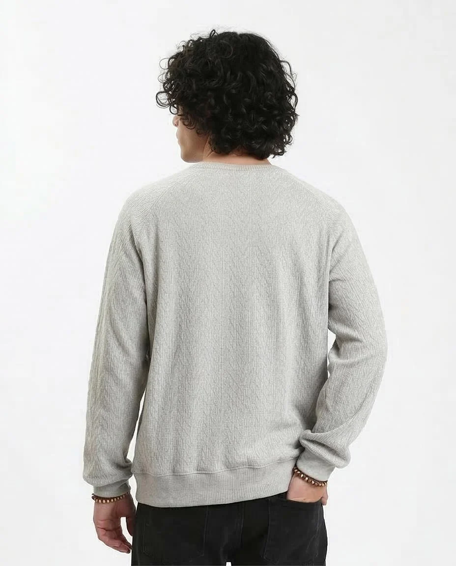 Ravin Men's Relaxed Fit Textured Crewneck Pullover - Grey Knitwear - R210102 - Image 2
