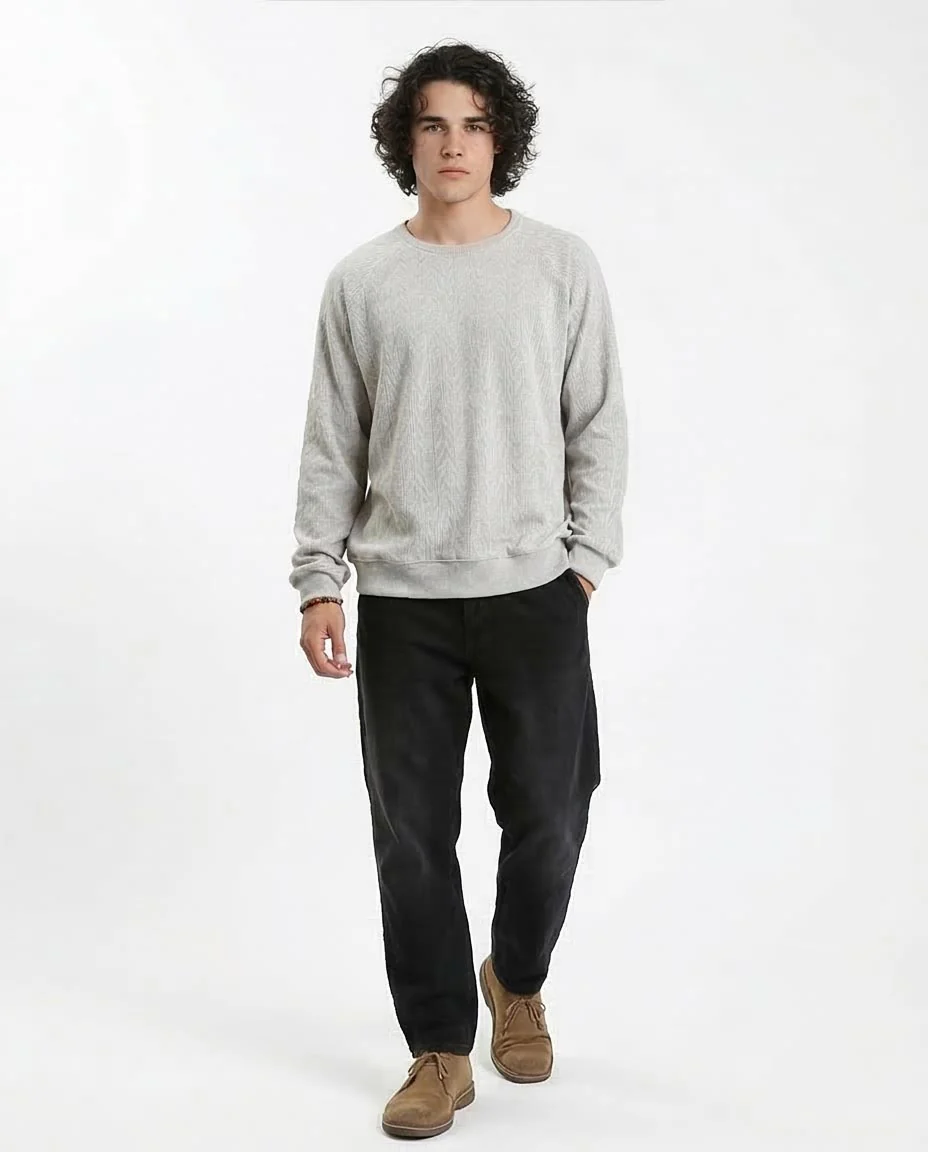 Ravin Men's Relaxed Fit Textured Crewneck Pullover - Grey Knitwear - R210102 - Image 5