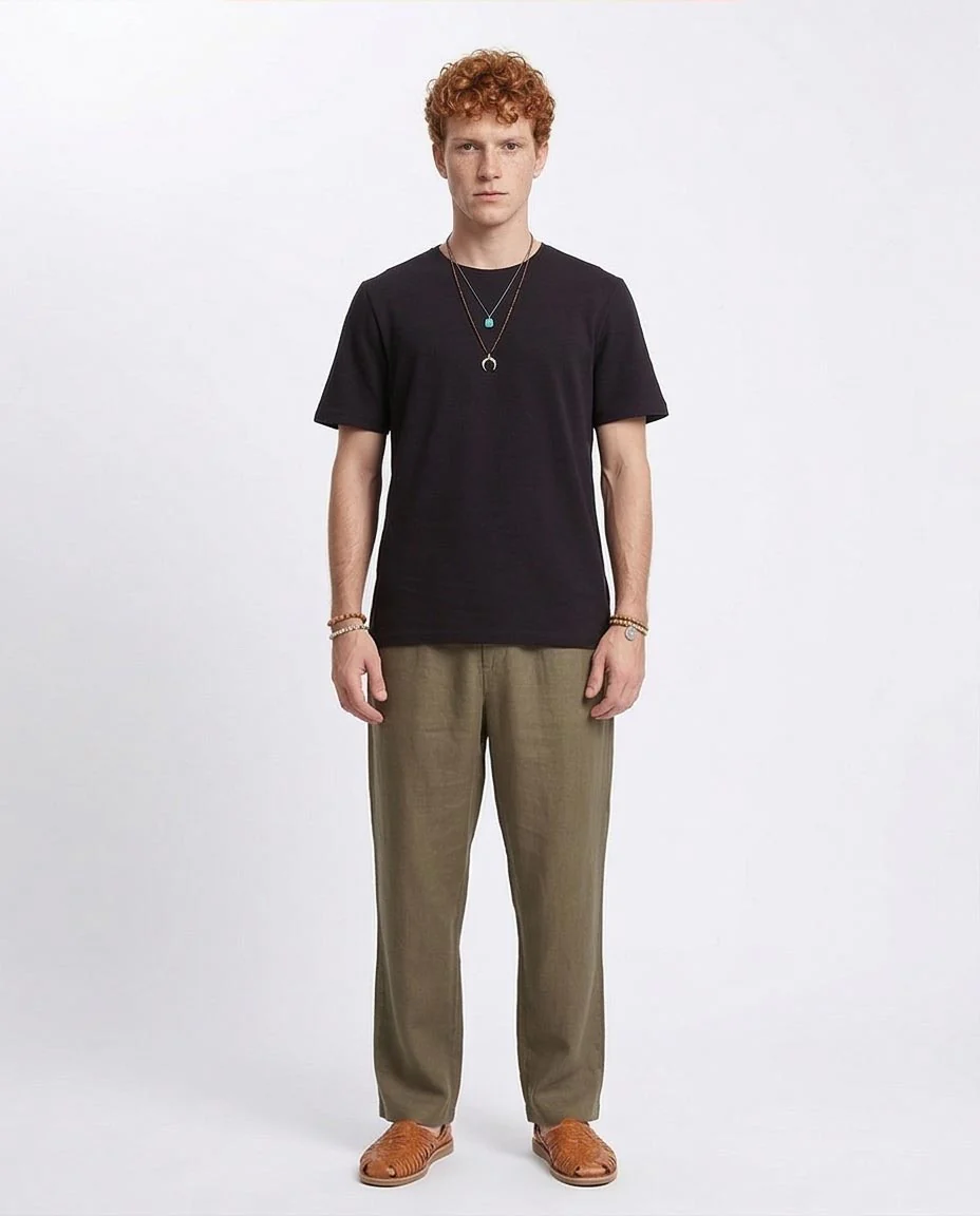 Ravin Men's Premium Textured Cotton Essential Crew Neck T-Shirt – Black - R210240 - Image 4